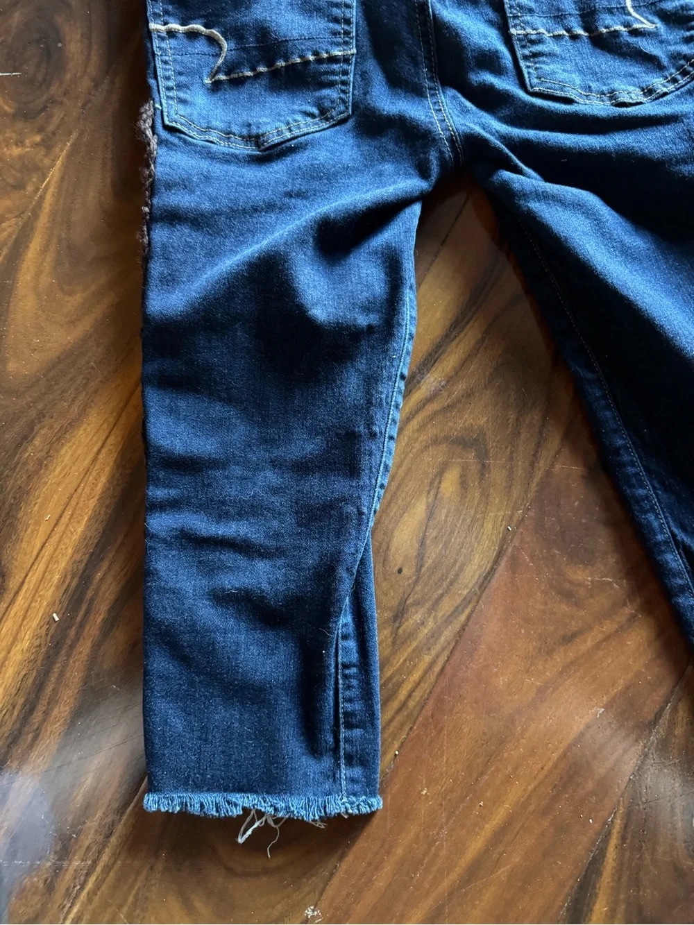 Upcycled dark wash capris with granny squares added - Picture 7 of 7
